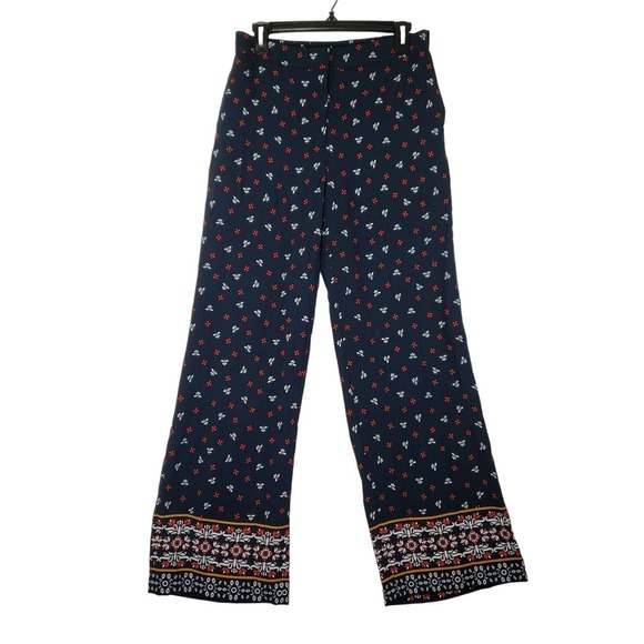 H&M Wide Leg Pants Size 7 Navy Blue Floral Print Bohemian Festival Trousers - Picture 1 of 8